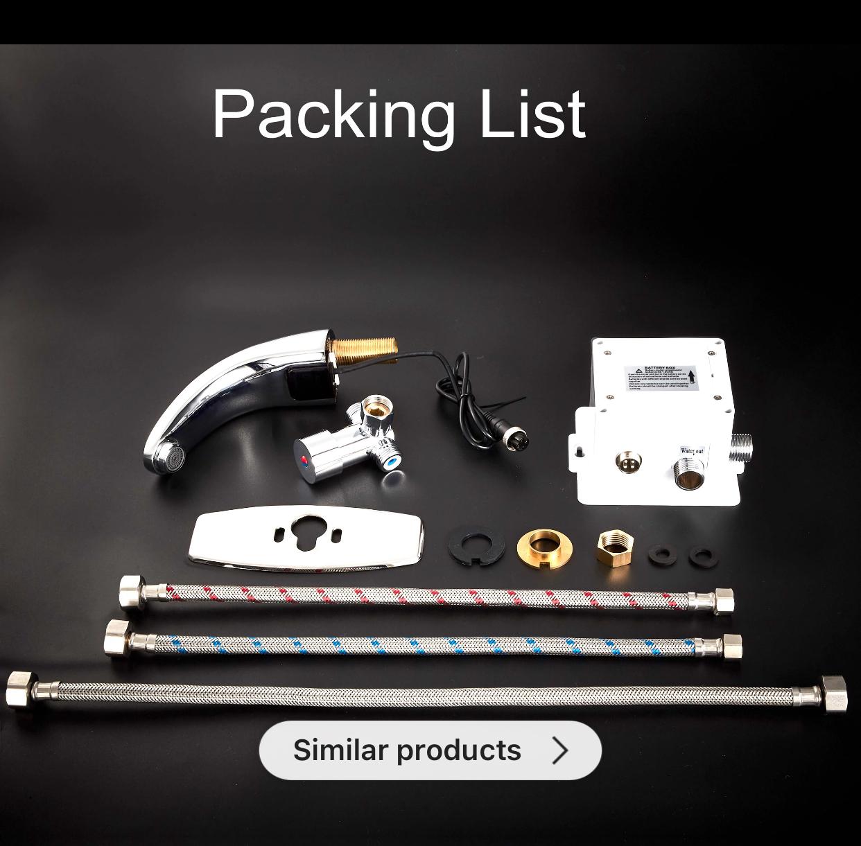 Touchless bathroom faucet installation kit with hoses and mounting hardware