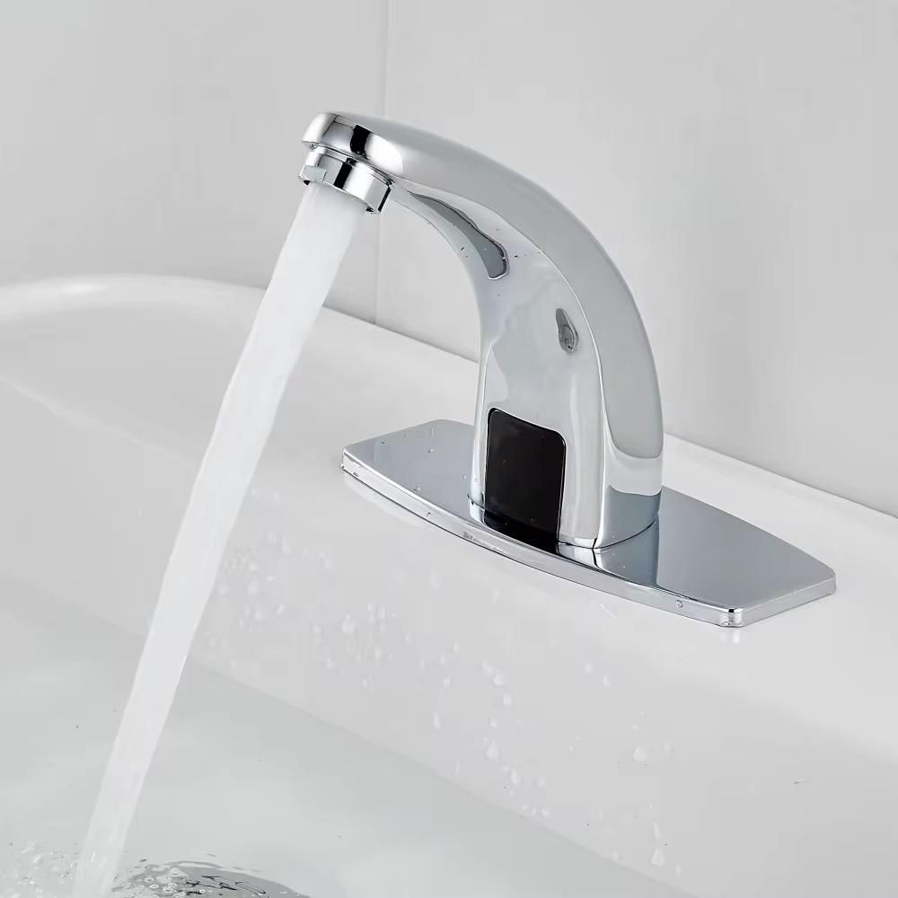 Close-up of motion sensor on touchless bathroom faucet
