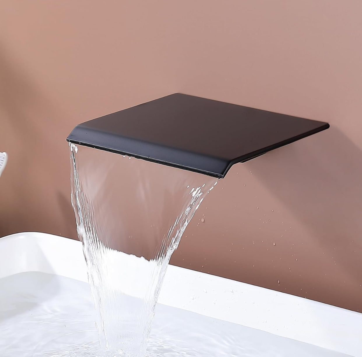 Wall mounted matte black tub filler spout side profile for modern bathrooms