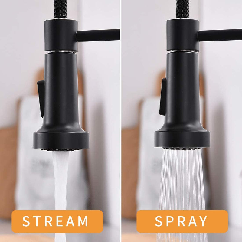 Smart Touch-Less Kitchen Faucet Pull-Out Spring Spout 20" Matte Black, Brushed Gold Finish