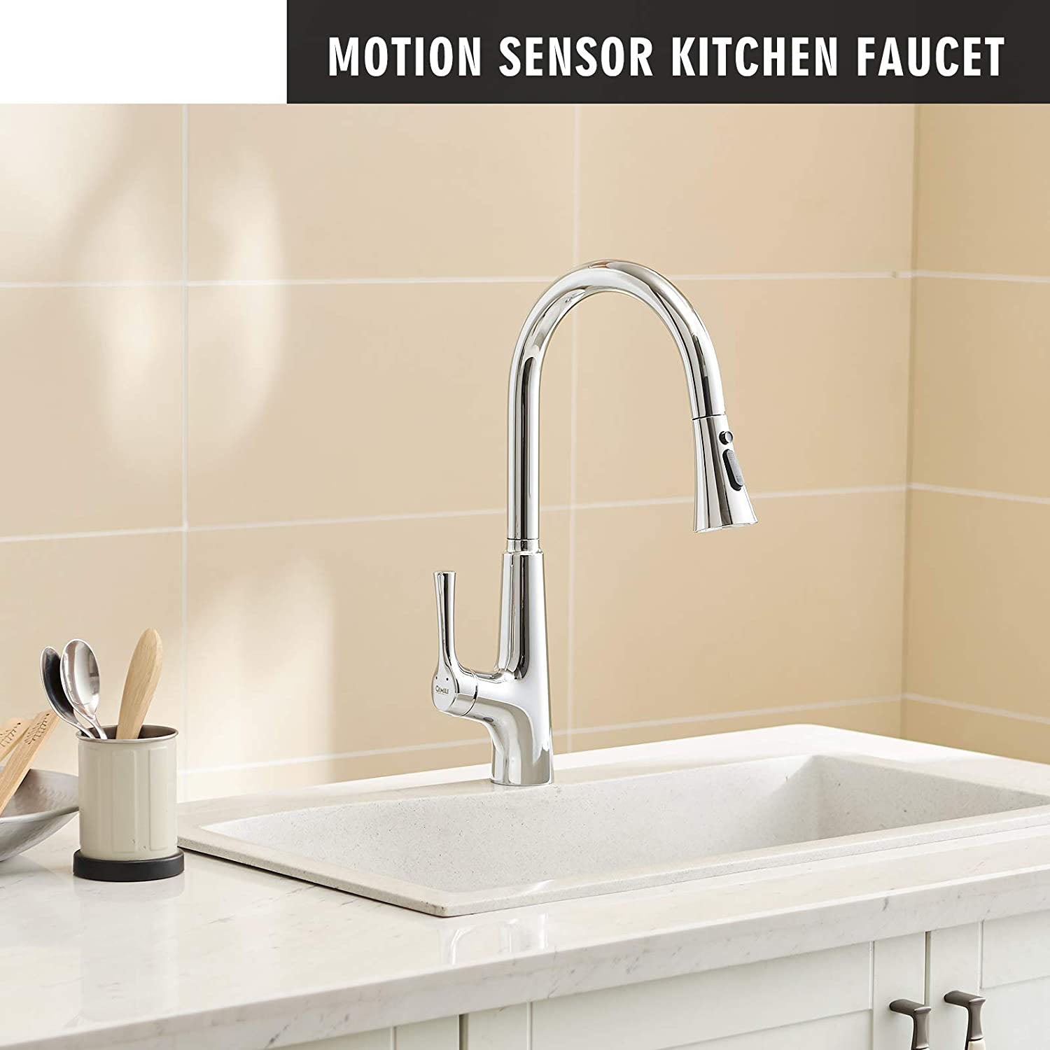 Touchless Kitchen Faucet – Smart Single Handle Pull-Out, 17.75” High Arc Spout Chrome Finish