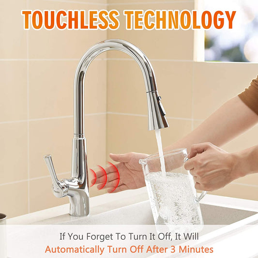 Smart Touchless Kitchen Faucet Single Handle Pull-Out 18" Sleekly Classic Chrome Finish