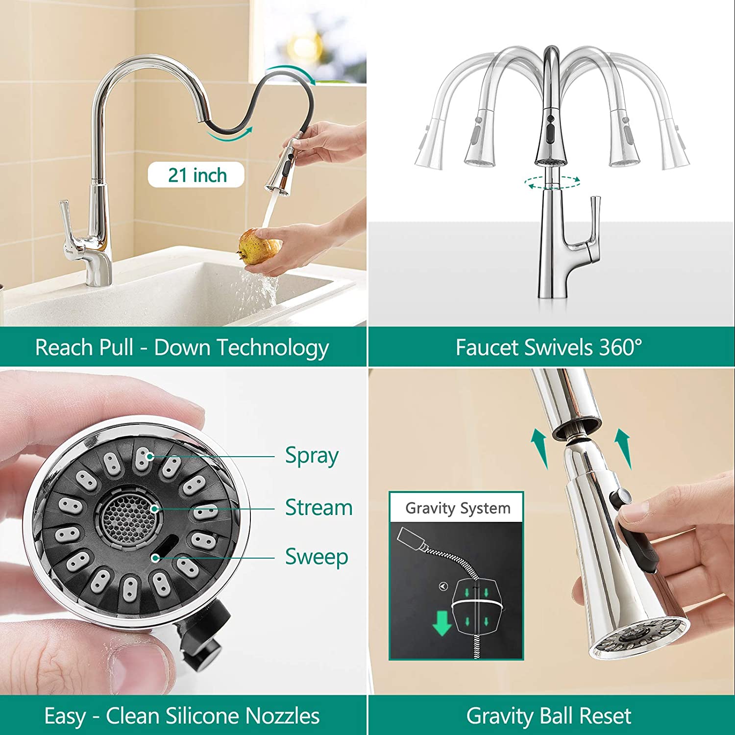 Touchless Kitchen Faucet – Smart Single Handle Pull-Out, 17.75” High Arc Spout Chrome Finish