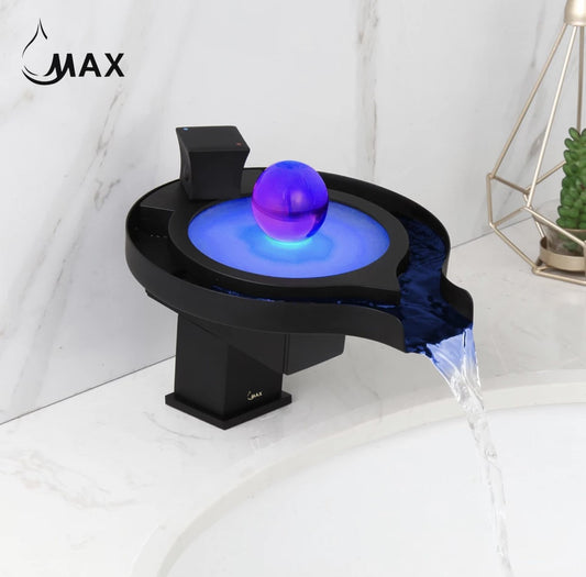 Waterfall With LED Light Bathroom Faucet Matte Black / Glass Finish