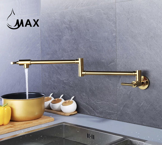 Pot Filler Faucet Double Handle Commercial Wall Mounted 26" With Accessories Shiny Gold Finish