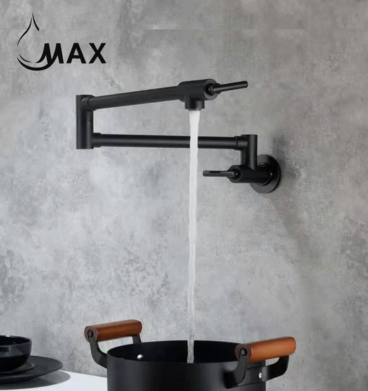 Pot Filler Faucet Double Handle Commercial Wall Mounted 26" With Accessories Matte Black Finish