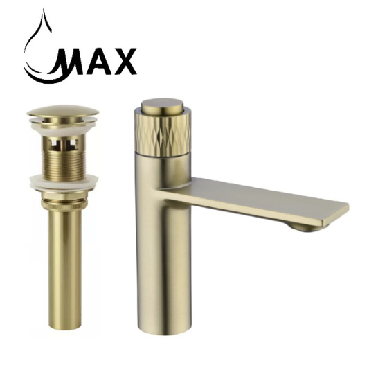 Bathroom Faucet Push Button With Pop-Up Drain Brushed Gold Finish