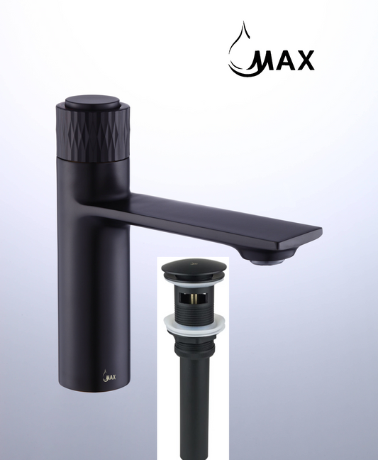 Bathroom Faucet Push Button With Pop-Drain Matte Black Finish