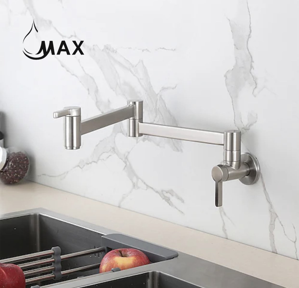 Pot Filler Faucet Double Handle Classic Wall Mounted 20" With Accessories Brushed Nickel Finish