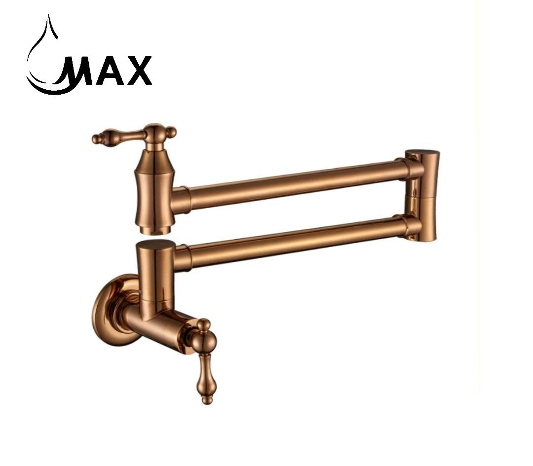 Pot Filler Faucet Double Handle Traditional Wall Mounted 27" With Accessories Rose Gold Finish