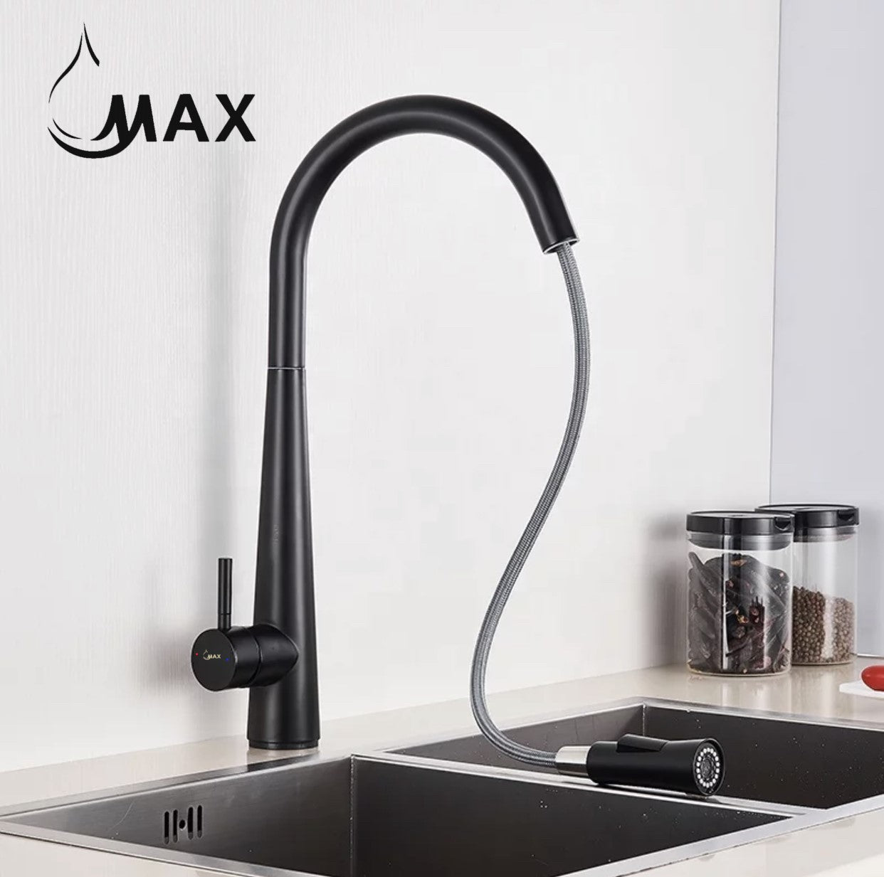 MAX Faucets Smart Touch Kitchen Faucet – Single Handle Pull-Out Sprayer, Hands-Free Sensor, Matte Black, 18”