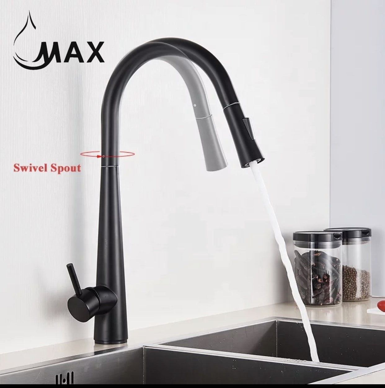 MAX Faucets Smart Touch Kitchen Faucet – Single Handle Pull-Out Sprayer, Hands-Free Sensor, Matte Black, 18”