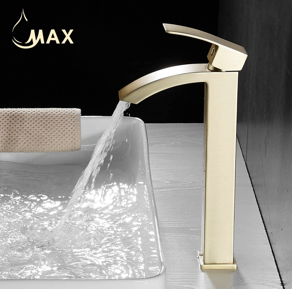Waterfall Vessel Sink Bathroom Faucet 11" Brushed Gold Finish