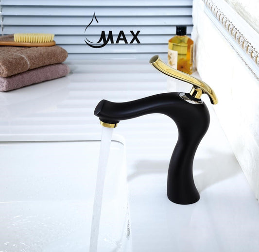 Bathroom Faucet Modern Elegant Single Handle Matte Black Body,Shiny Gold Handle Finish