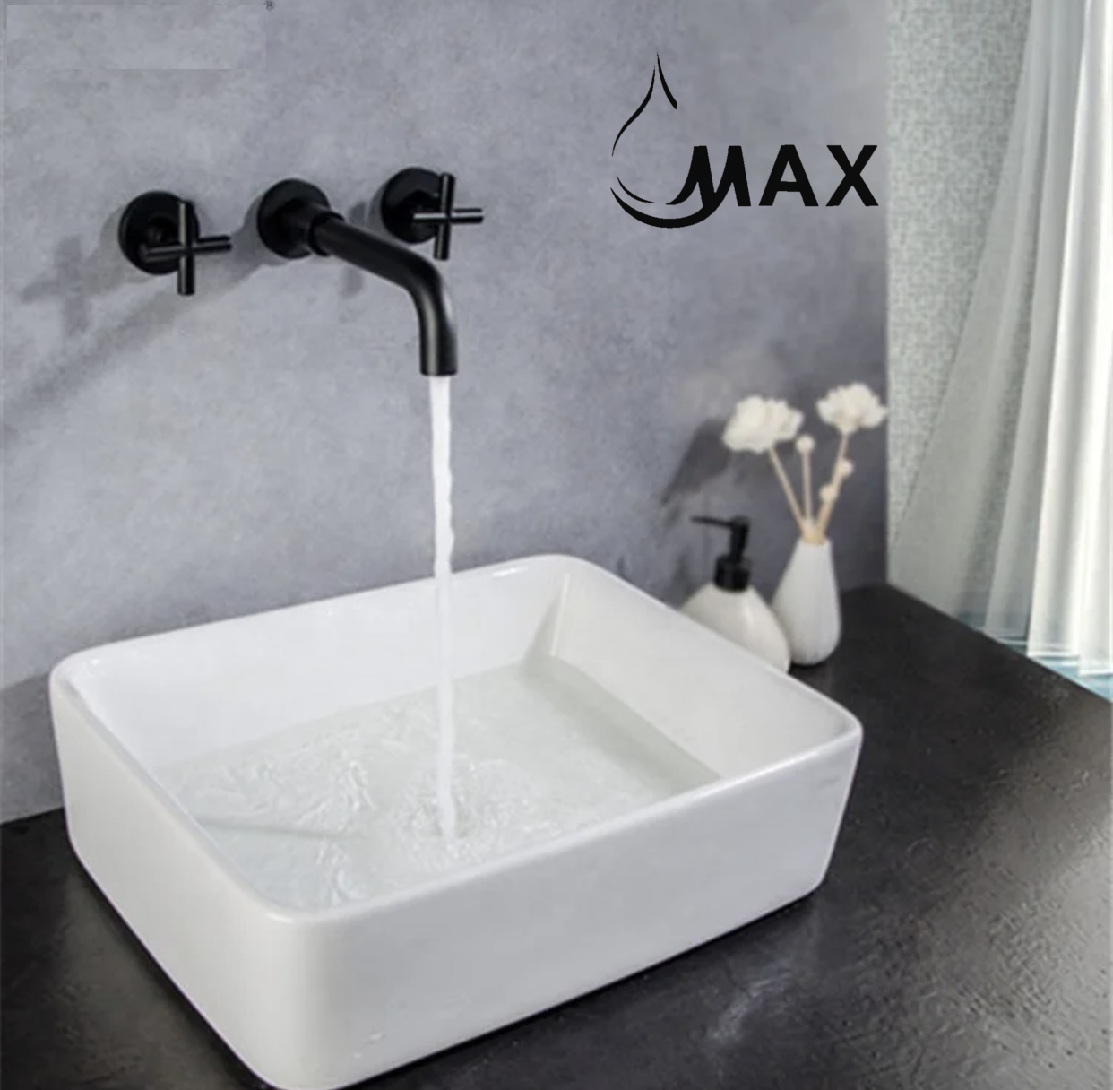 Wall Mounted Bathroom Faucet Double Handle With Rough-in Valve Matte Black