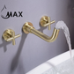 Wall Mounted Bathroom Faucet Double Handle With Rough-in Valve Brushed Gold Finish