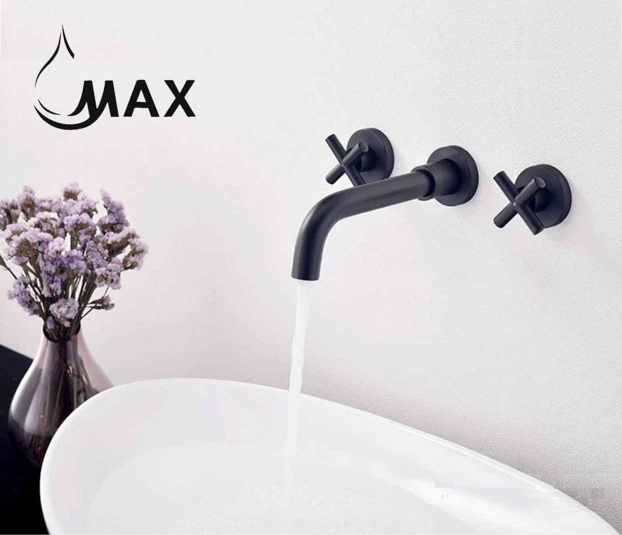 Wall Mounted Bathroom Faucet Double Handle With Rough-in Valve Matte Black