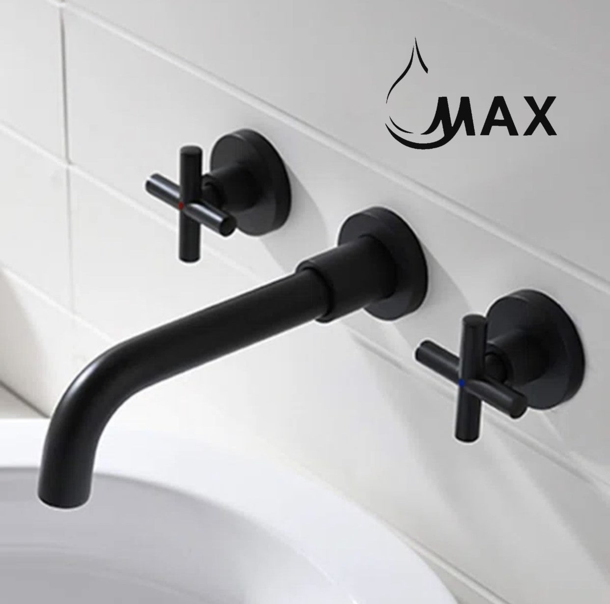 Wall Mounted Bathroom Faucet Double Handle With Rough-in Valve Matte Black