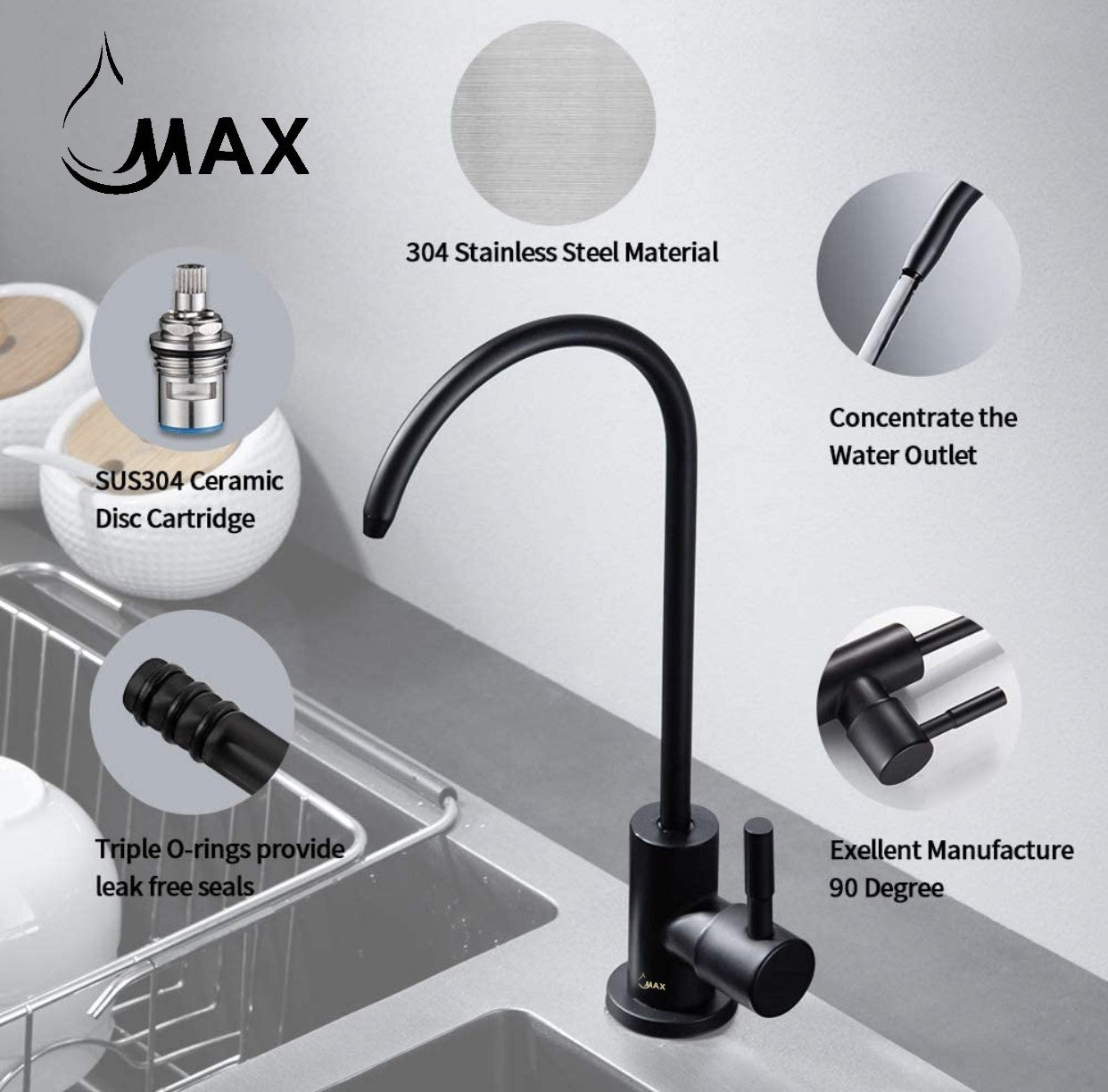 Water Filter Faucet Single Handle Non-Air-Gap Drinking Water Beverage Faucet In Matte Black Finish