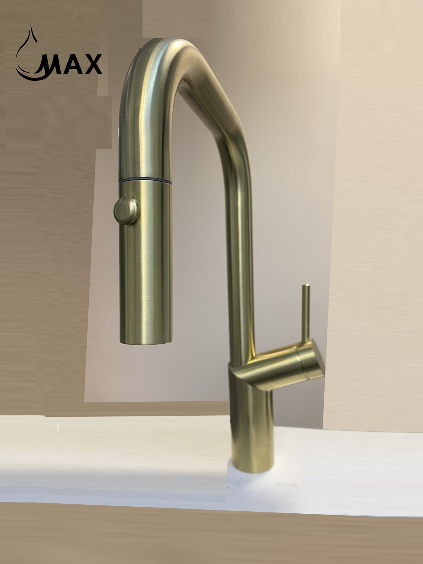 Kitchen Faucet Gooseneck New-Arc Elegant Design Pull-out 16" Brushed Gold