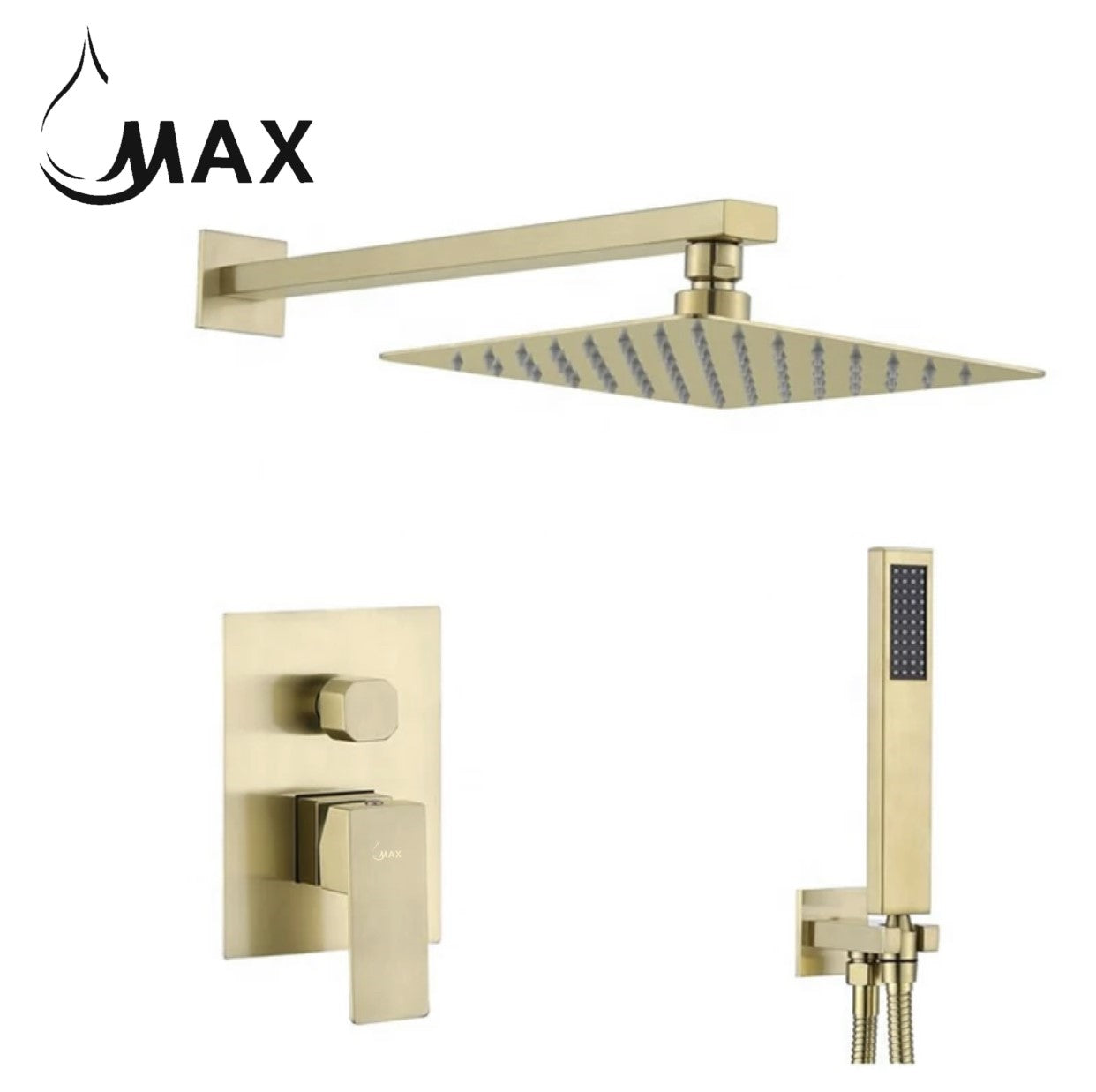 Square Shower System Two Functions With Valve Brushed Gold Finish