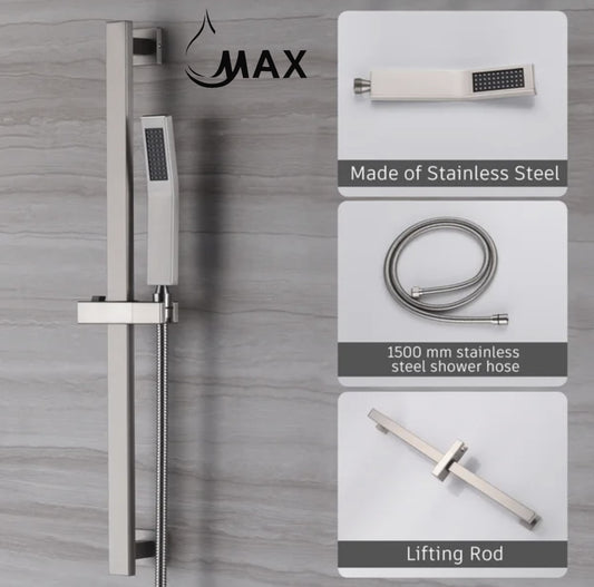 Square Single-Setting Slide Bar With Handheld Shower Brushed Nickel Finish