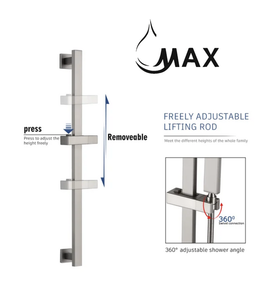 Square Single-Setting Slide Bar With Handheld Shower Brushed Nickel Finish