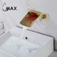 Waterfall Wall Mounted Bathroom Faucet With LED Light Brushed Gold Finish