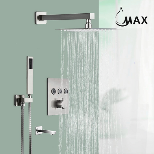 Thermostatic Square Shower System Three Functions With Pressure Balance Valve Brushed Nickel Finish