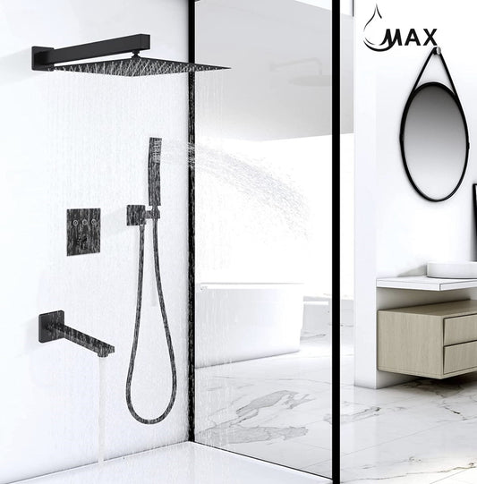Thermostatic Shower System Three Functions With Pressure Balance Valve Matte Black Finish