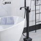 Matte Black Tub Filler Faucet Single Handle Waterfall Floor Mounted With Rough-In And Handheld
