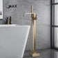 Waterfall Tub Filler Faucet Single Handle Floor Mounted With Rough-In And Handheld Brushed Gold Finish