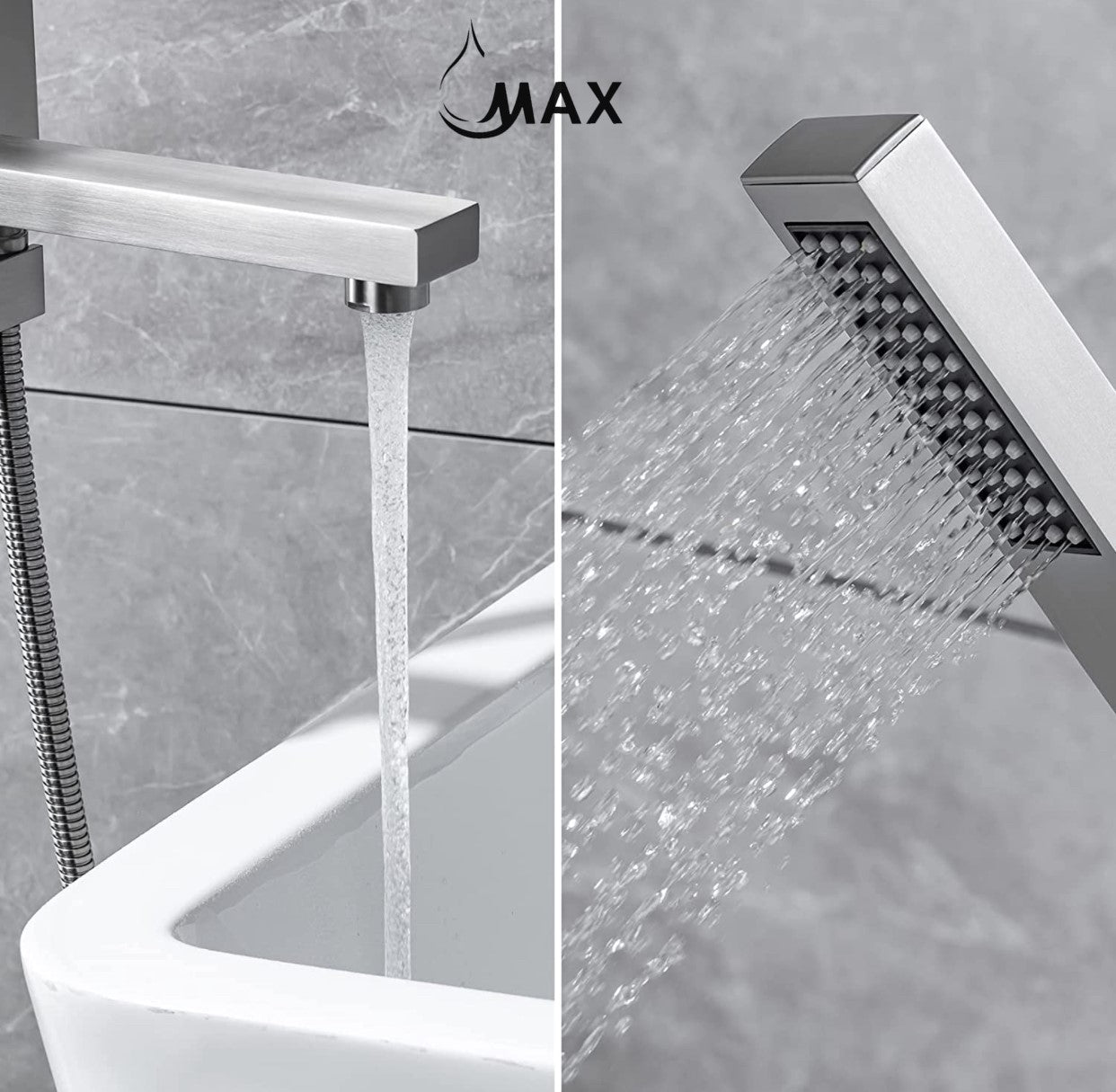 Freestanding Bathtub Faucets Floor Mounted Single Handle With Rough-In And Handheld Brushed Nickel Finish