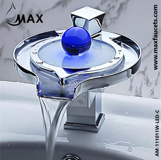 Waterfall Bathroom Faucet With LED Light Chrome,Glass Finish