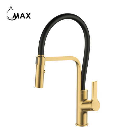 Pull-Down Kitchen Faucet 18" Single Handle Flexible Rubber Brushed Gold,Matte Black Rubber Finish
