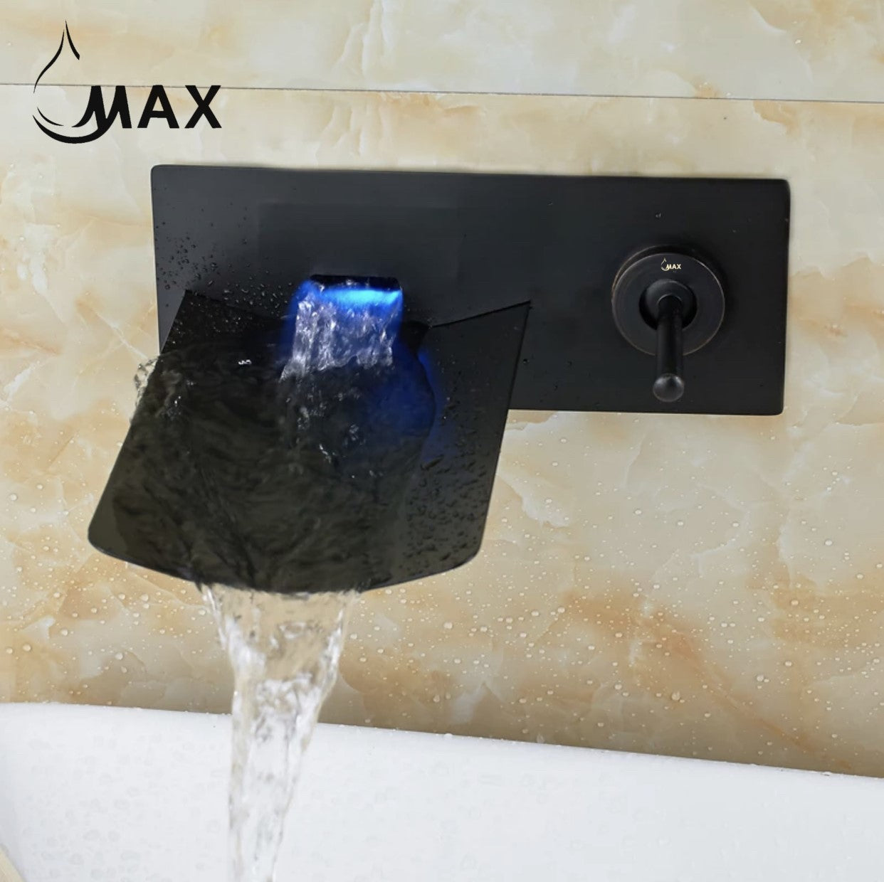 Wall Mounted Bathroom Faucet Waterfall With LED Light Matte Black Finish