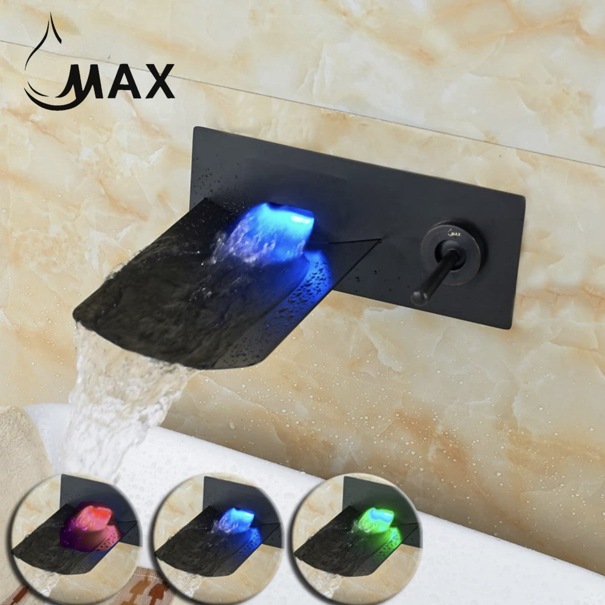 Wall Mounted Bathroom Faucet Waterfall With LED Light Matte Black Finish