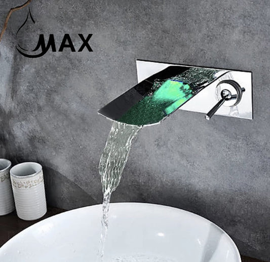 Waterfall Bathroom Faucet Wall Mounted With LED Light Chrome Finish
