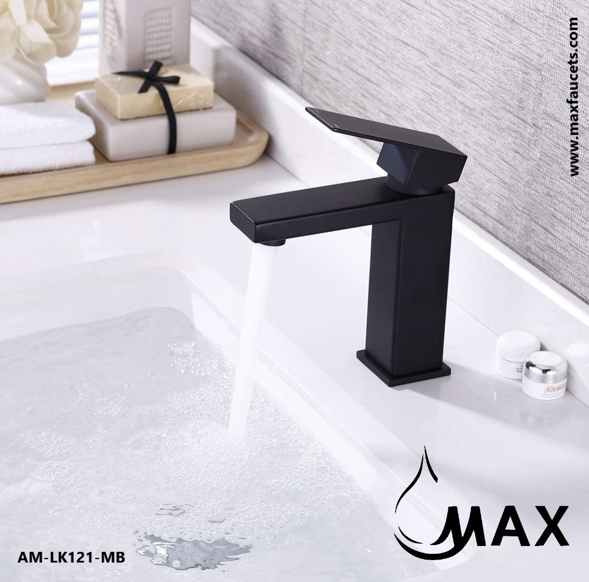 Single Handle Bathroom Faucet Elegance Square Design Matte Black Finish