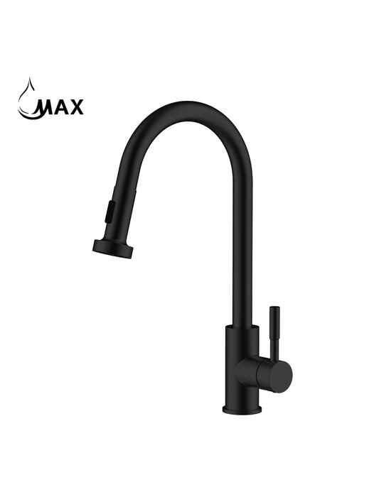 Single Handle Pull-Out Kitchen Faucet Matte Black with spryer