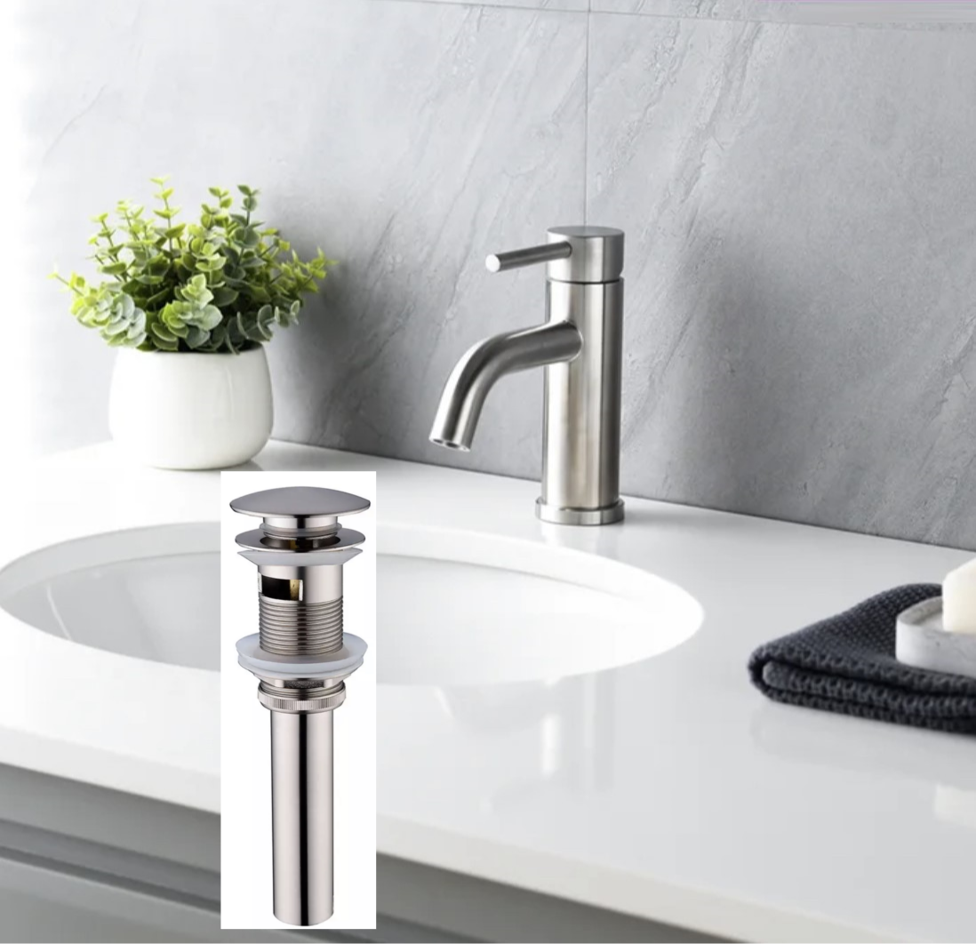 Single Handle Bathroom Faucet Round Design With Pop-UP Drain Brushed Nickel