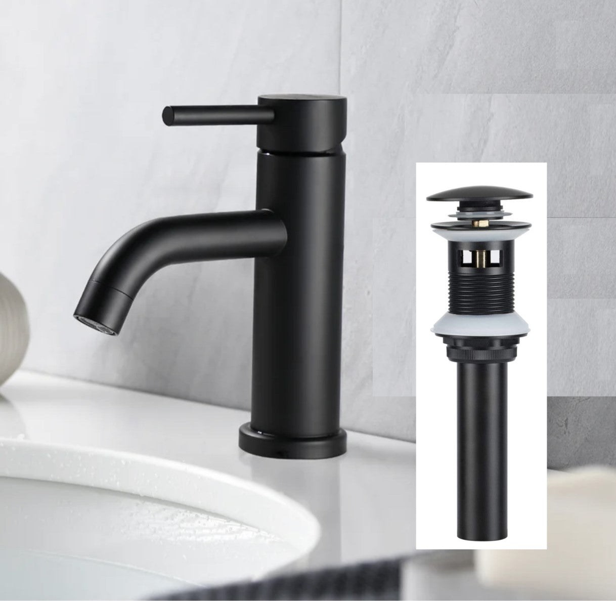 Single Handle Bathroom Faucet Round Design Matte Black Finish With Pop-UP Drain