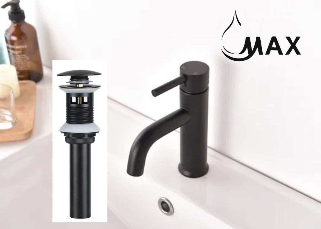 Single Handle Bathroom Faucet Round Design Matte Black Finish With Pop-UP Drain
