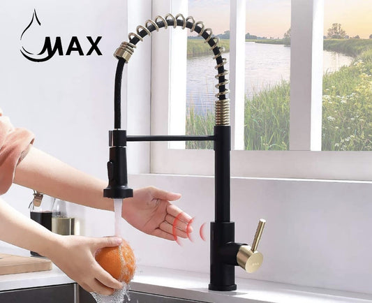 Smart Touch-Less Kitchen Faucet Pull-Out Spring Spout 20" Matte Black, Brushed Gold Finish