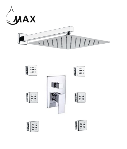 Wall Shower System Set Two Function With 6 Body Jets Chrome Finish