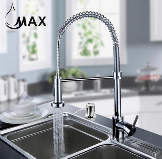 Pull-Out Kitchen Faucet 20" Single Handle Spiral Flexible With Soap Dispenser