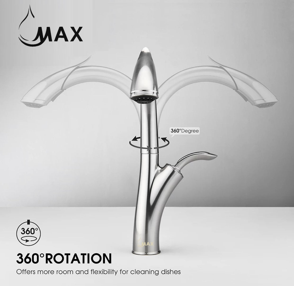 Gooseneck Single Handle Pull-Out Kitchen Faucet – 15" Chrome Finish | MAX Faucets
SKU: MO-D922-C