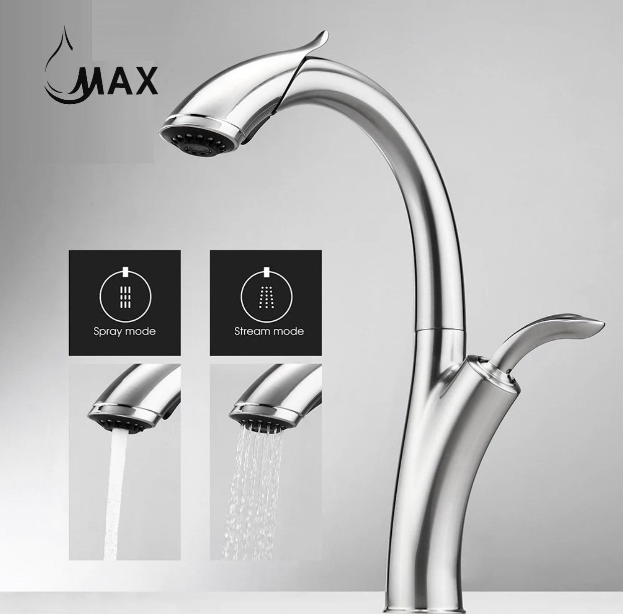 Gooseneck Single Handle Pull-Out Kitchen Faucet – 15" Chrome Finish | MAX Faucets
SKU: MO-D922-C