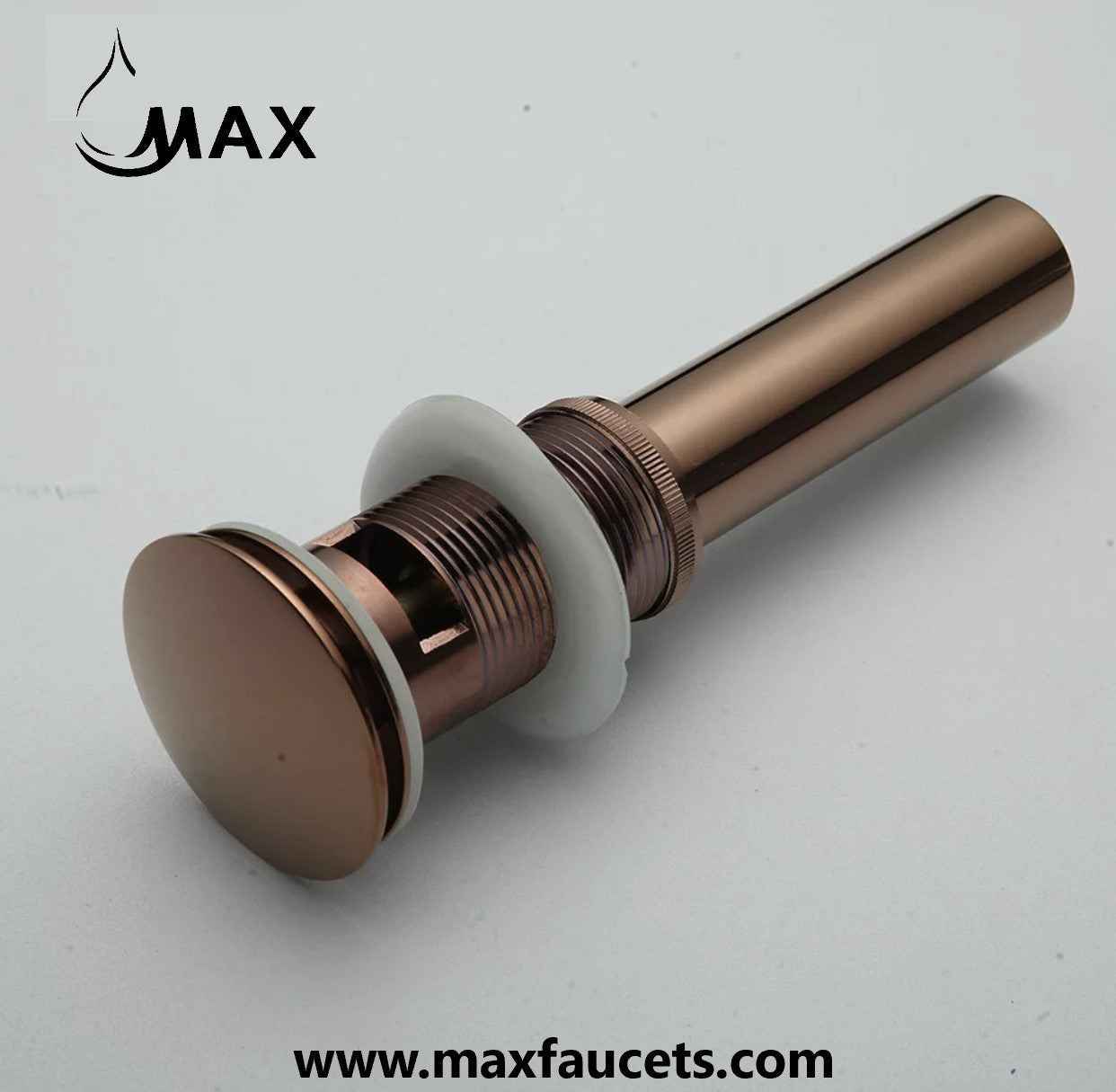Metal Push Pop Up Sink Drain With Overflow Rose Gold Finish