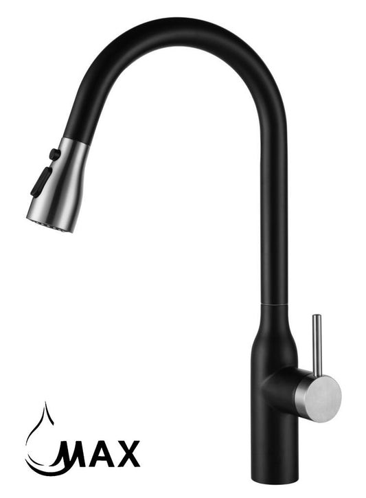High-Arc Pull-Out Kitchen Faucet Single Handle 18" Matte Black,Brushed Nickel Finish